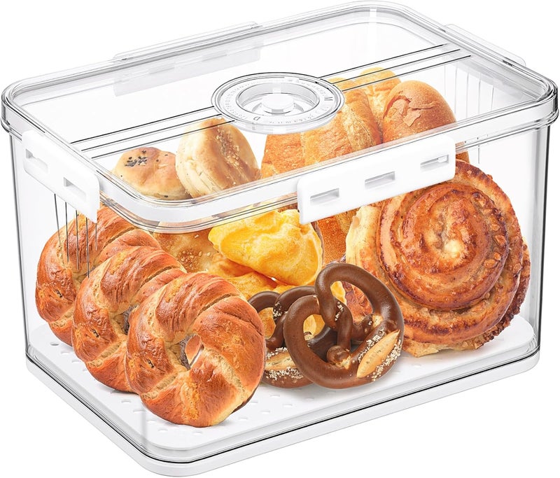 ANYPROLUS Bread Box for Homemade Bread Boxes for Kitchen Counter Airtight, Time Recording Bread Storage Container with Lid, Bread Containers Storage Airtight Loaf Bread Keeper, Large, White - Image 1